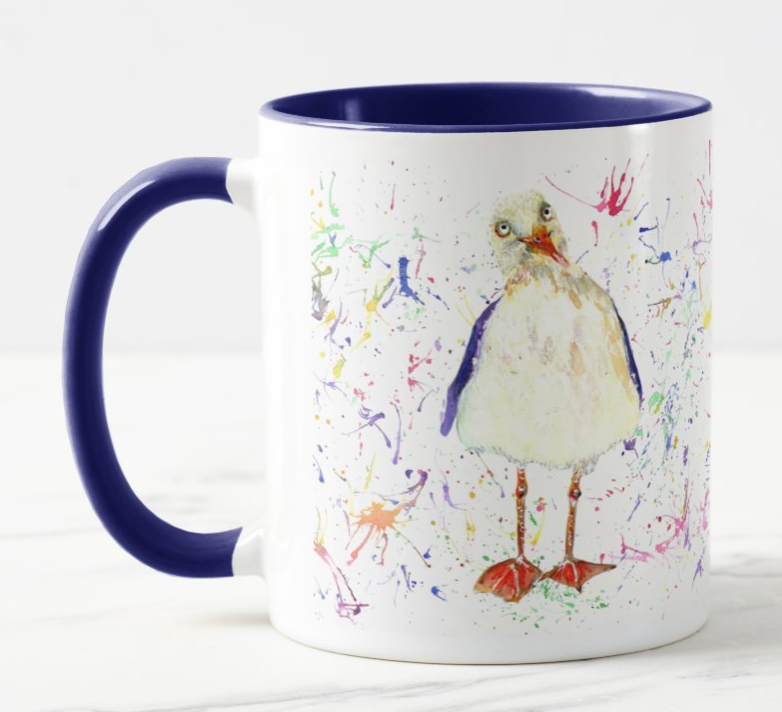 Seagull Beach Seafront Bird Animal Watercolour Rainbow Art Coloured Mug Cup