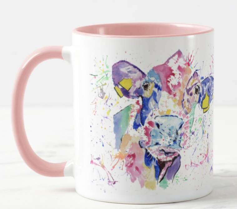 Cow Farm Animal Watercolour Rainbow Art Coloured Mug Cup