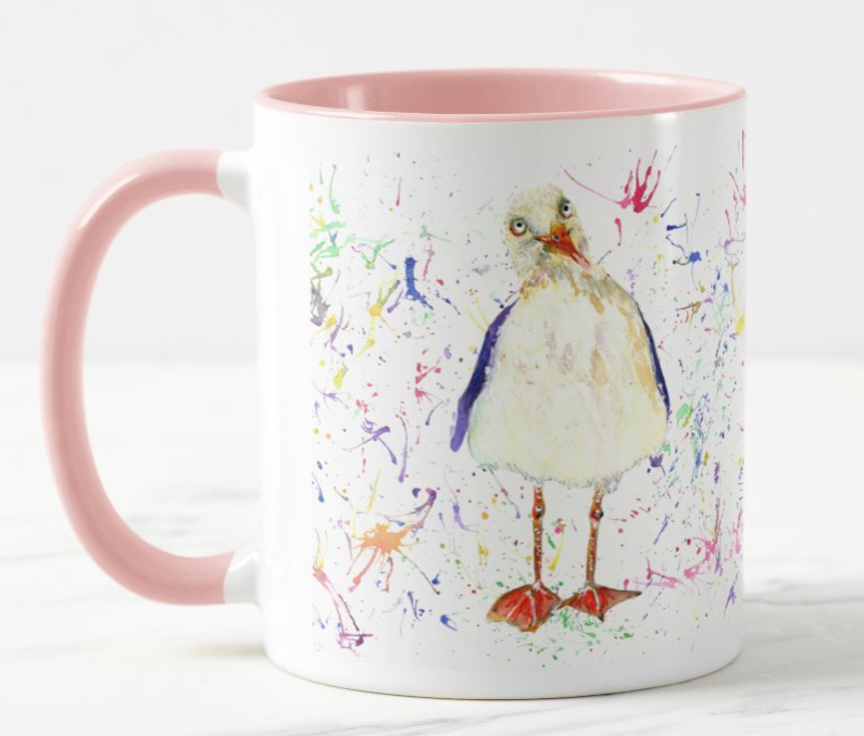 Seagull Beach Seafront Bird Animal Watercolour Rainbow Art Coloured Mug Cup