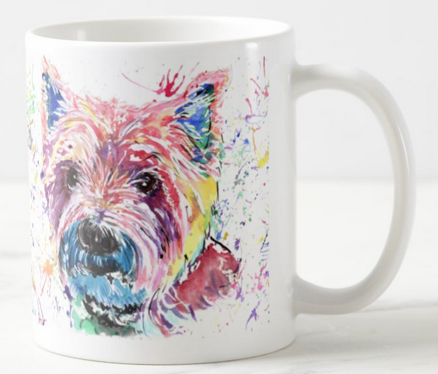 West Highland Terrier Scottish Dog Pet Animals Watercolour Rainbow Art Coloured Mug Cup