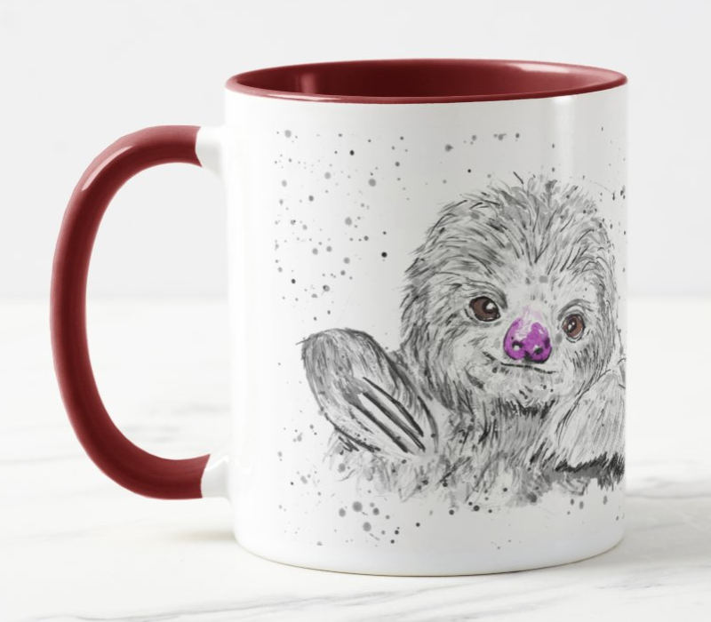 Sloth Black and White Animal Watercolour Rainbow Art Coloured Mug Cup