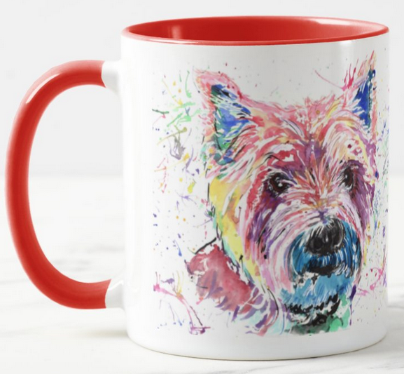 West Highland Terrier Scottish Dog Pet Animals Watercolour Rainbow Art Coloured Mug Cup