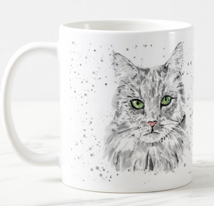 Cat Feline Black and White Kitten Pet Animal Watercolour Rainbow Art Coloured Mug Cup