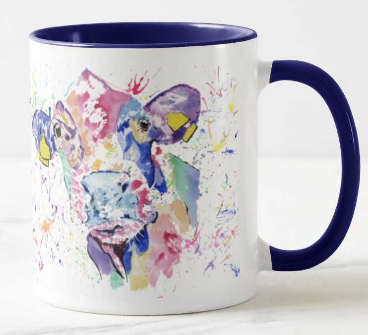 Cow Farm Animal Watercolour Rainbow Art Coloured Mug Cup