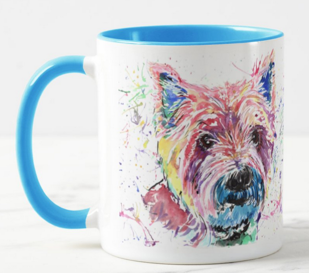 West Highland Terrier Scottish Dog Pet Animals Watercolour Rainbow Art Coloured Mug Cup