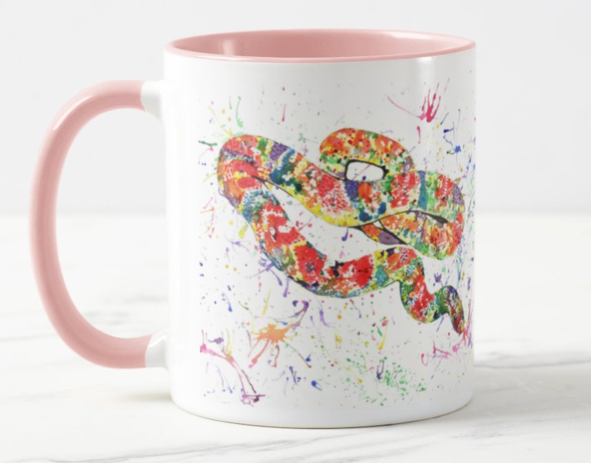 Snake Corn Pet animals Watercolour Rainbow Art Coloured Mug Cup