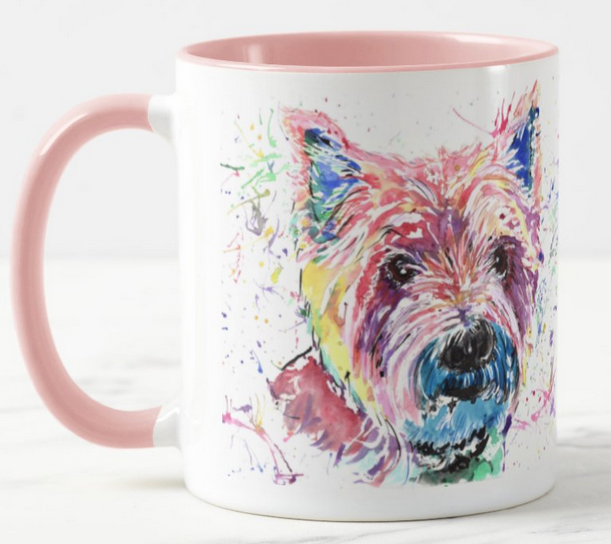 West Highland Terrier Scottish Dog Pet Animals Watercolour Rainbow Art Coloured Mug Cup