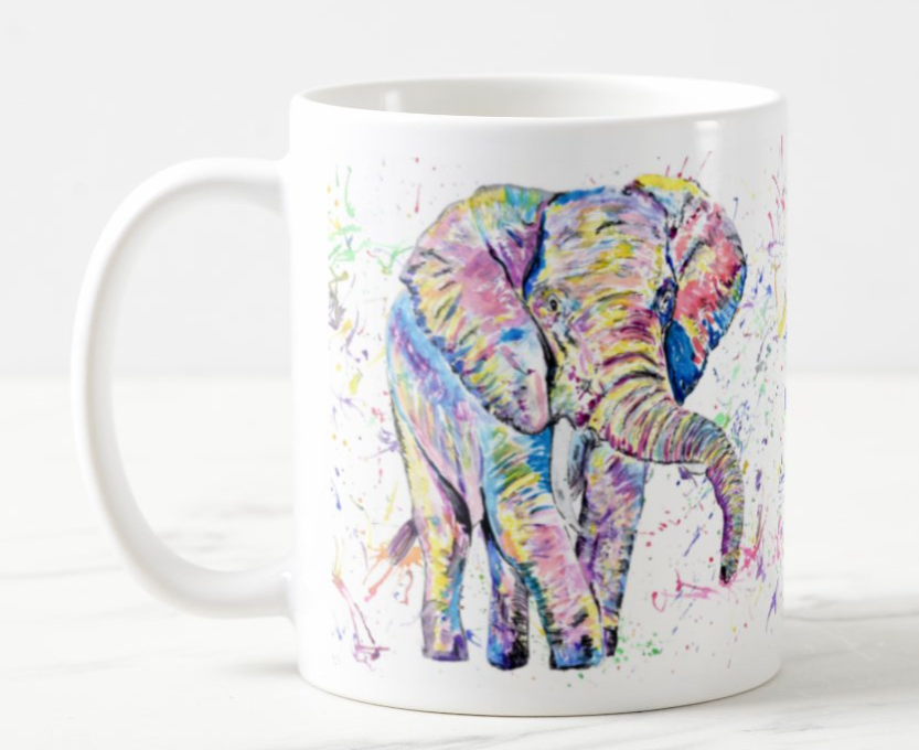 Elephant front adult animals safari Watercolour Rainbow Art Coloured Mug Cup