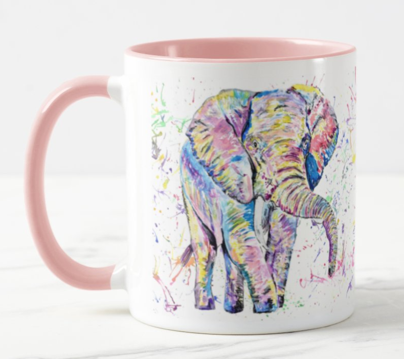 Elephant front adult animals safari Watercolour Rainbow Art Coloured Mug Cup