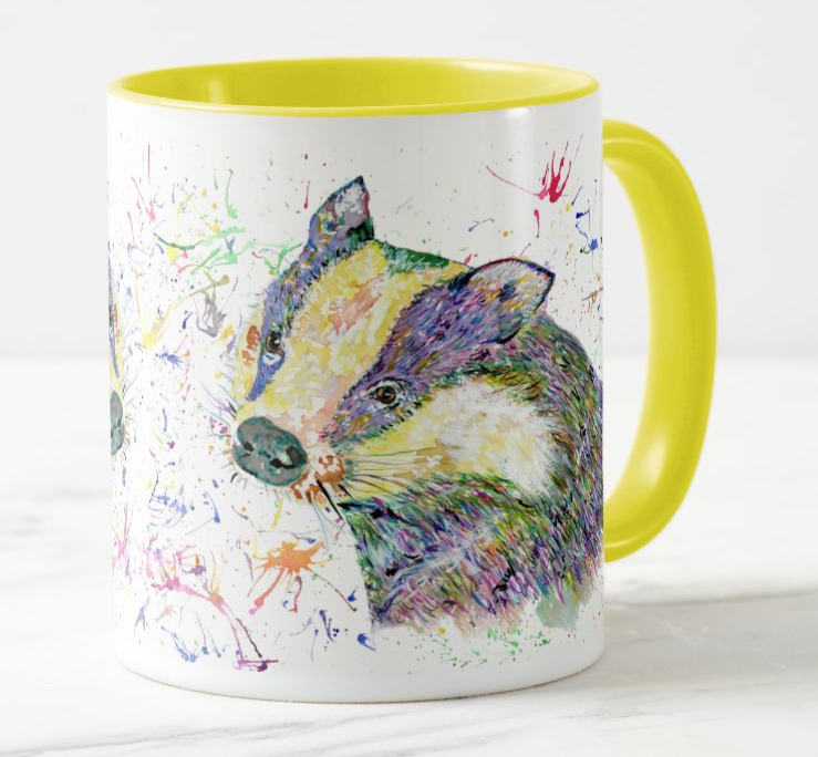 Badger Animals Watercolour Rainbow Art Coloured Mug Cup