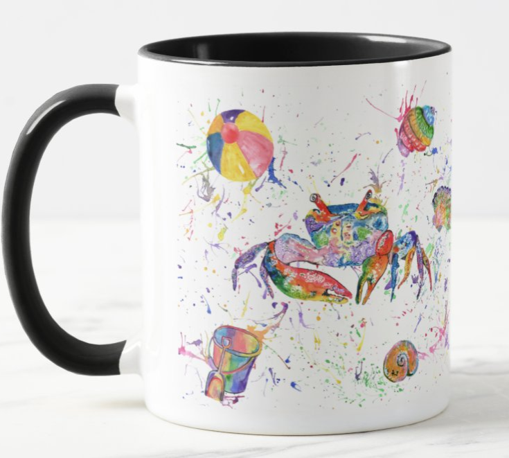 Crab Seafront Beach Animals  Watercolour Rainbow Art Coloured Mug Cup