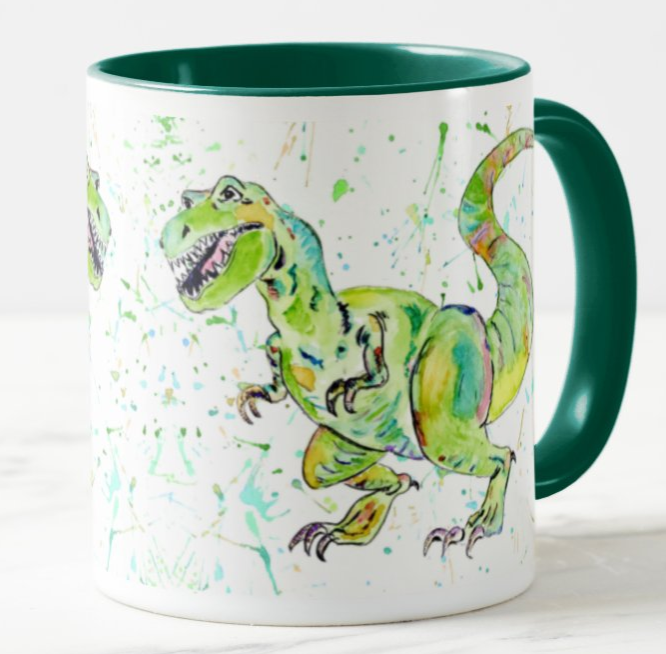 Dinosaur T-Rex Tyrannosaurus Watercolour Rainbow Art Coloured Mug Cup