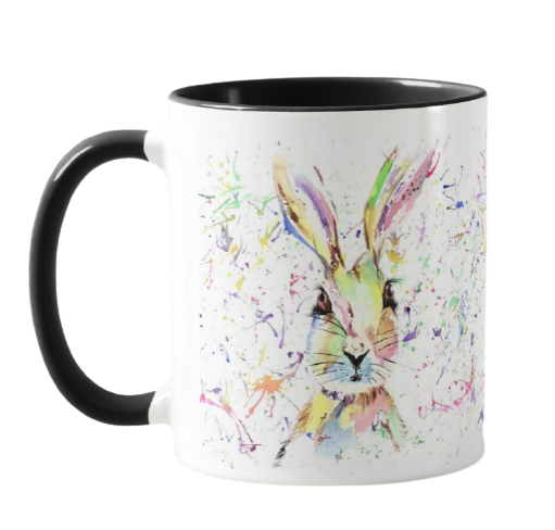 Hare Bunny Rabbit Watercolour Rainbow Art Coloured Mug Cup