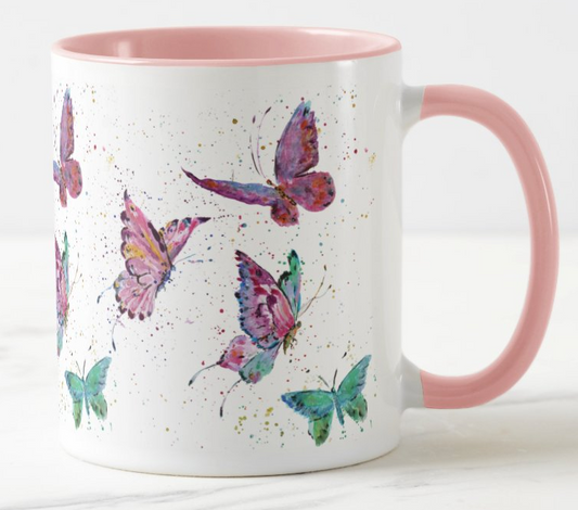 Butterfly Butterflies insect Wildlife Animals Watercolour Rainbow Art Coloured Mug Cup
