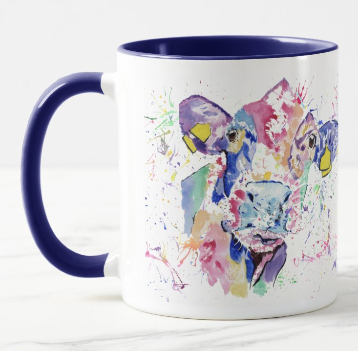 Cow Farm Animal Watercolour Rainbow Art Coloured Mug Cup