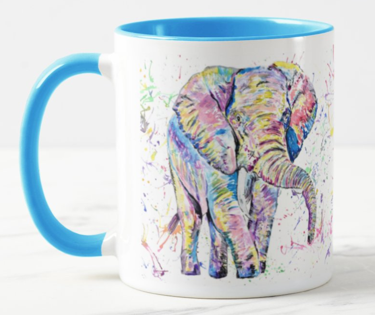 Elephant front adult animals safari Watercolour Rainbow Art Coloured Mug Cup