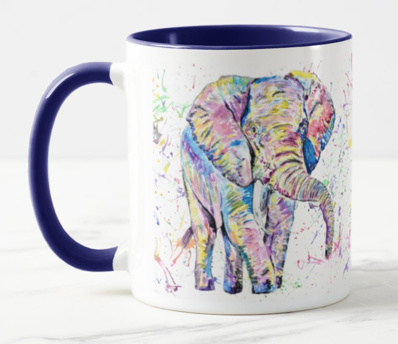Elephant front adult animals safari Watercolour Rainbow Art Coloured Mug Cup
