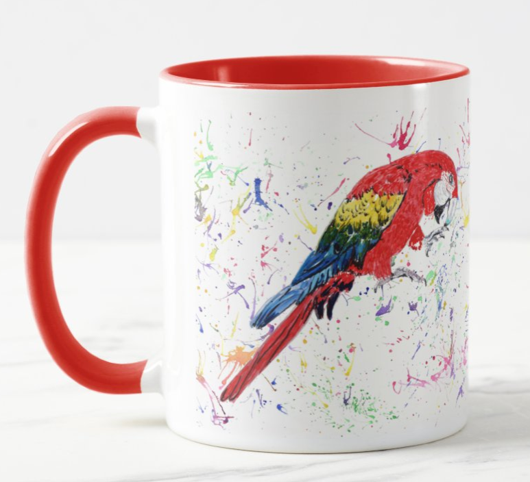 Macaw Parrot Bird Animal Watercolour Rainbow Art Coloured Mug Cup