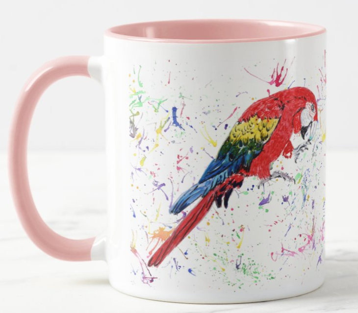 Macaw Parrot Bird Animal Watercolour Rainbow Art Coloured Mug Cup