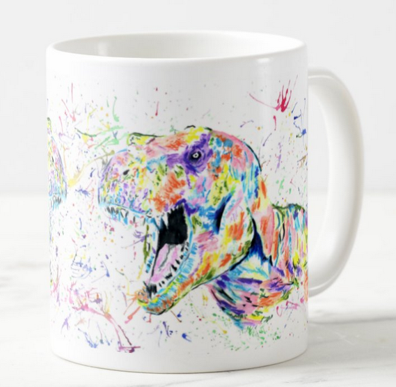 Dinosaur T-Rex Tyrannosaurus Watercolour Rainbow Art Coloured Mug Cup