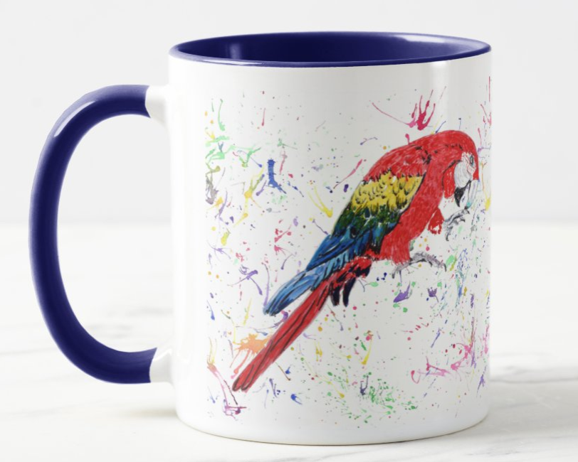 Macaw Parrot Bird Animal Watercolour Rainbow Art Coloured Mug Cup