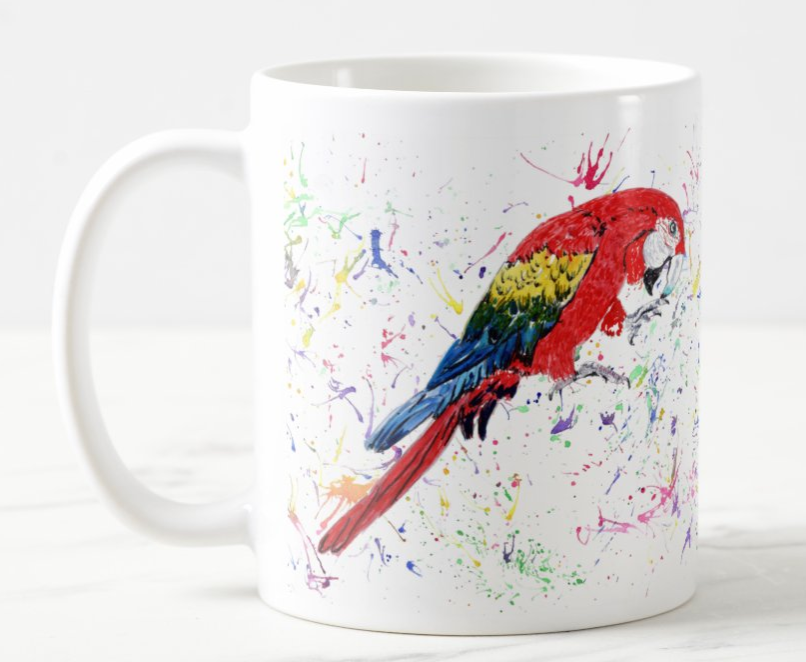 Macaw Parrot Bird Animal Watercolour Rainbow Art Coloured Mug Cup