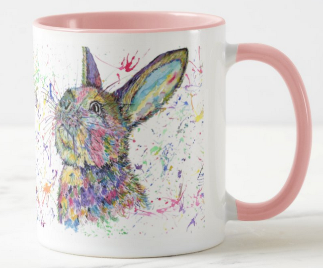 Rabbit Hare British Wildlife Animals Watercolour Rainbow Art Coloured Mug Cup