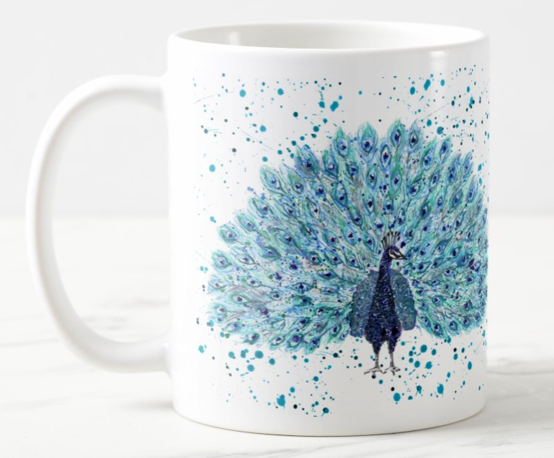 Peacock Bird Animal Watercolour Rainbow Art Coloured Mug Cup