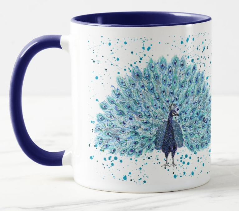 Peacock Bird Animal Watercolour Rainbow Art Coloured Mug Cup