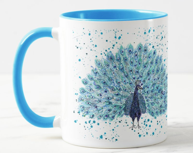 Peacock Bird Animal Watercolour Rainbow Art Coloured Mug Cup