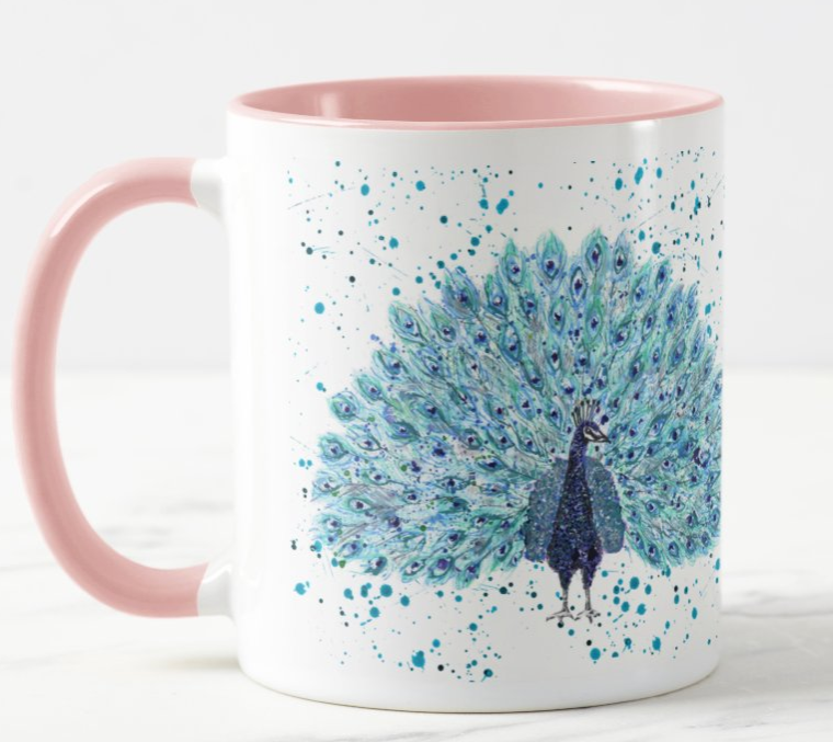 Peacock Bird Animal Watercolour Rainbow Art Coloured Mug Cup