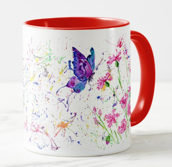 Butterfly flowers Butterflies insect Wildlife Animals Watercolour Rainbow Art Coloured Mug Cup