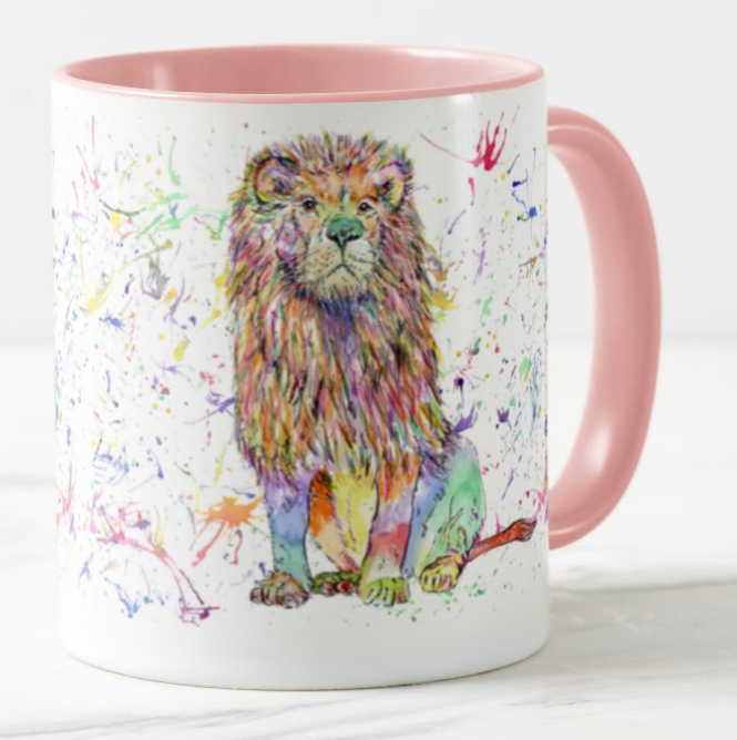 Lion Big Cat Safari Animals Watercolour Art Coloured Mug Cup