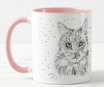 Cat Feline Black and White Kitten Pet Animal Watercolour Rainbow Art Coloured Mug Cup