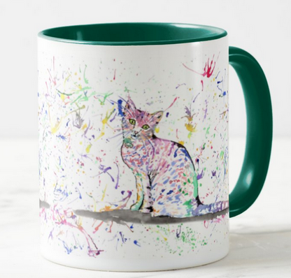 Cat Kitten Cat Feline Animal Watercolour Rainbow Art Coloured Mug Cup
