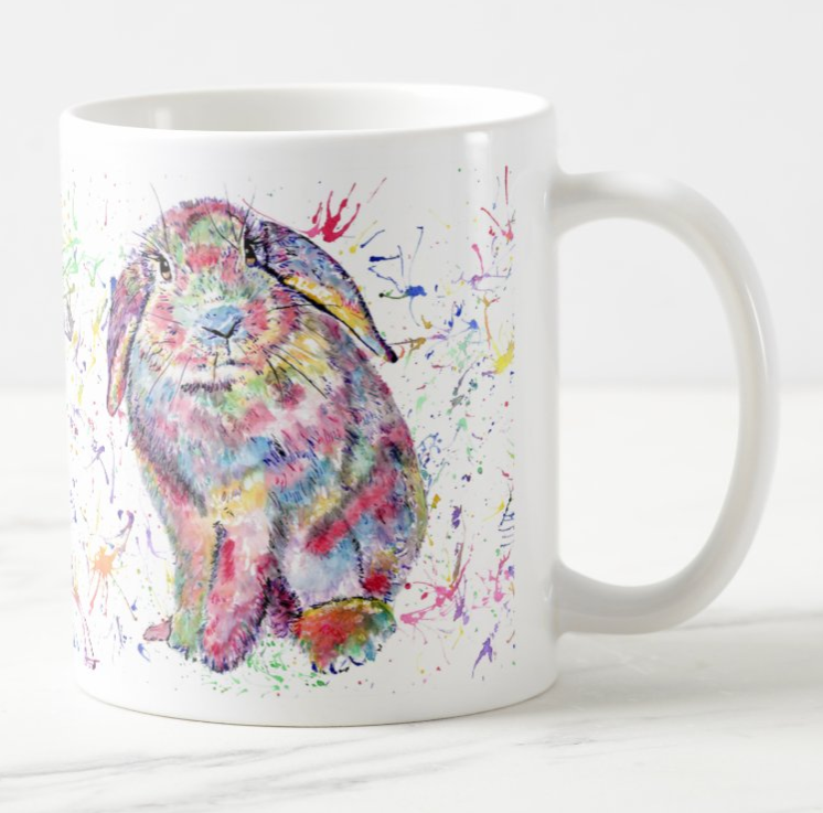 Lop Rabbit Bunny Eared Wildlife Animals Watercolour Rainbow Art Coloured Mug Cup