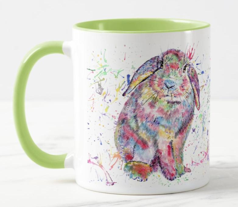 Lop Rabbit Bunny Eared Wildlife Animals Watercolour Rainbow Art Coloured Mug Cup