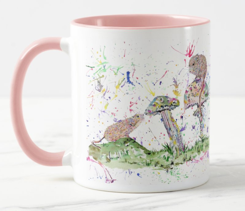 Mice Mushroom Mouse Harvest Wildlife Animals Watercolour Rainbow Art Coloured Mug Cup