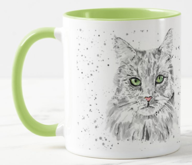 Cat Feline Black and White Kitten Pet Animal Watercolour Rainbow Art Coloured Mug Cup