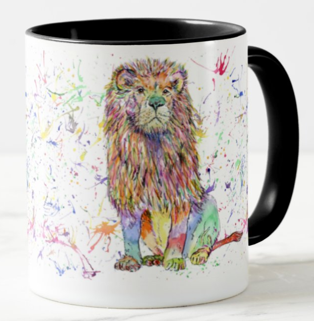 Lion Big Cat Safari Animals Watercolour Art Coloured Mug Cup