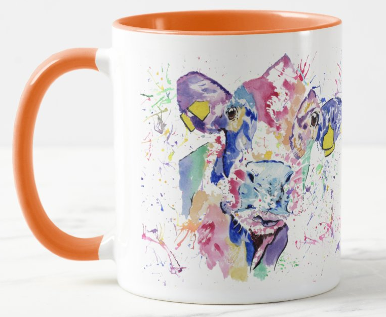 Cow Farm Animal Watercolour Rainbow Art Coloured Mug Cup