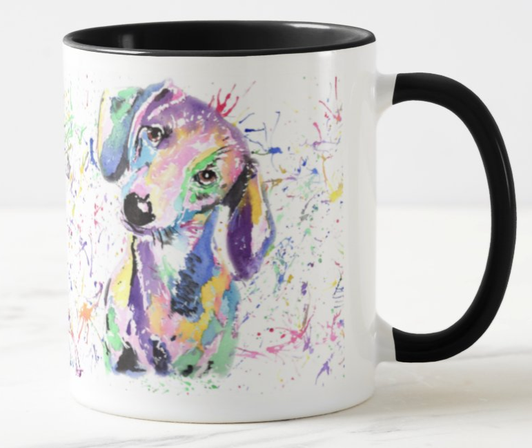 Dachshund Sausage Wierner Dog Pet Animals Watercolour Rainbow Art Coloured Mug Cup