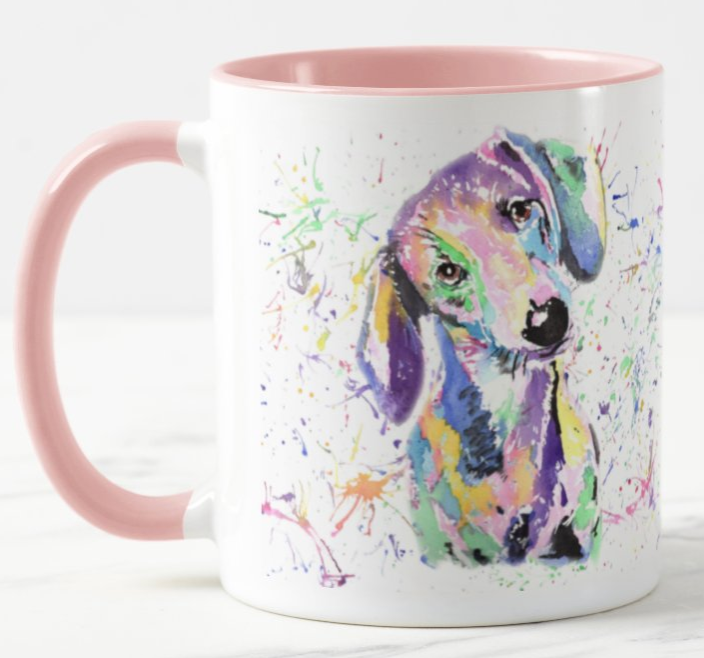 Dachshund Sausage Wierner Dog Pet Animals Watercolour Rainbow Art Coloured Mug Cup