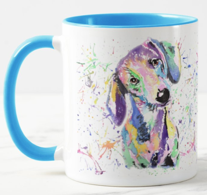 Dachshund Sausage Wierner Dog Pet Animals Watercolour Rainbow Art Coloured Mug Cup