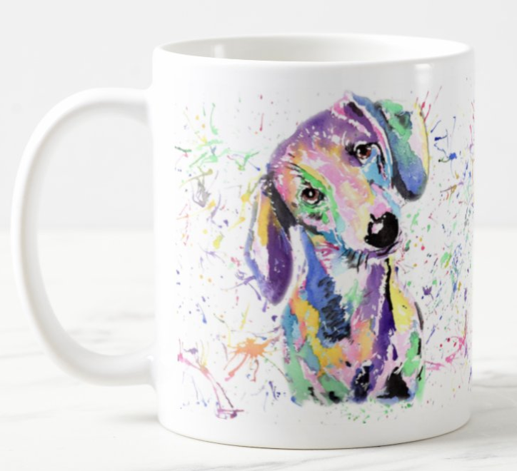 Dachshund Sausage Wierner Dog Pet Animals Watercolour Rainbow Art Coloured Mug Cup