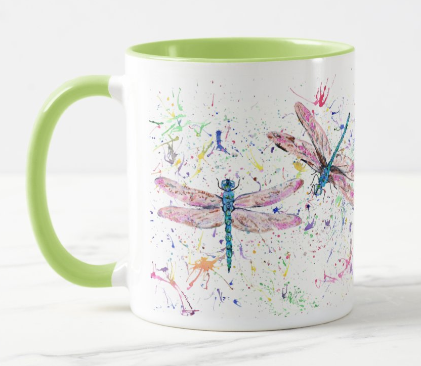 Dragonfly Dragonflies insect Wildlife Animals Watercolour Rainbow Art Coloured Mug Cup