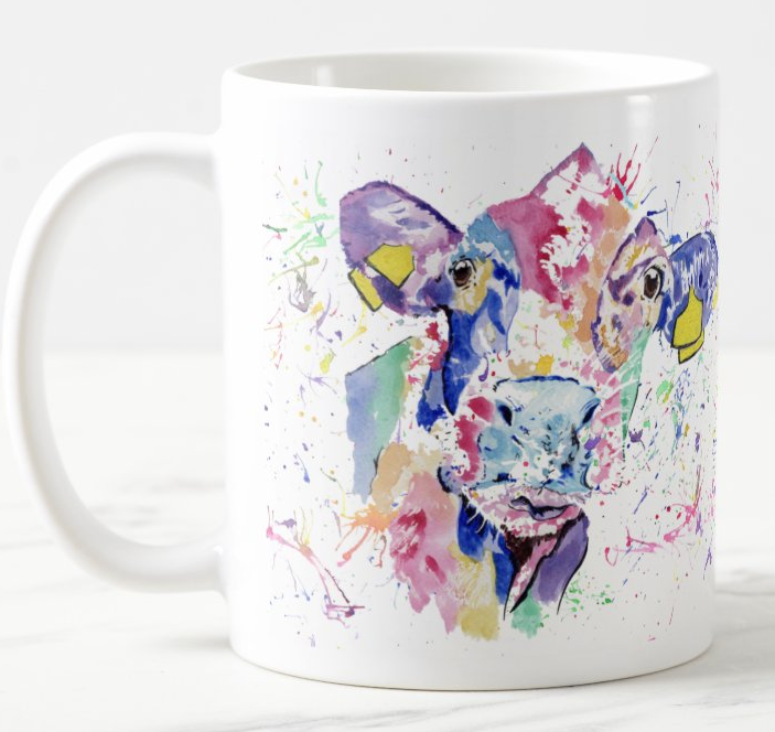 Cow Farm Animal Watercolour Rainbow Art Coloured Mug Cup