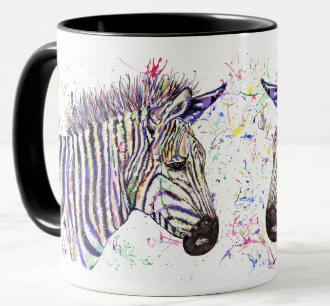 Zebra wildlife safari Watercolour Rainbow Art Coloured Mug Cup