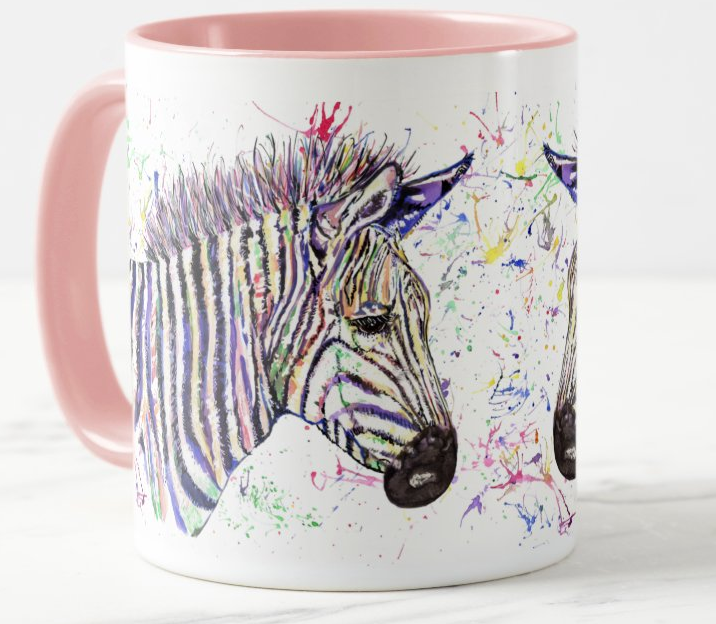 Zebra wildlife safari Watercolour Rainbow Art Coloured Mug Cup