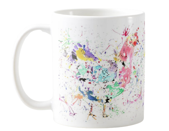 Hen Bird Animal Watercolour Rainbow Art Coloured Mug Cup